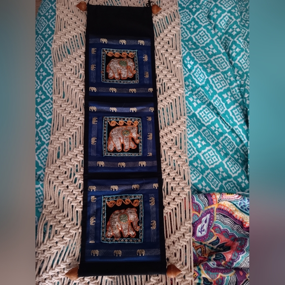 Handmade~Blue & Black 3 Pocket Storage Sequin Elephant Animal Print Wall Decor - Picture 9 of 10